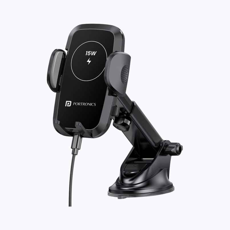 Portronics Charge Clamp 2, Mobile Holder With Wireless Charging - Black Portronics Charge Clamp 2, Mobile Holder With Wireless Charging - Black