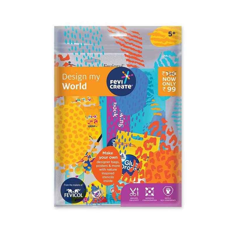 Fevicreate Design My World Kit Contains Drawing Book Stencils Rangeela Tempera Colours.