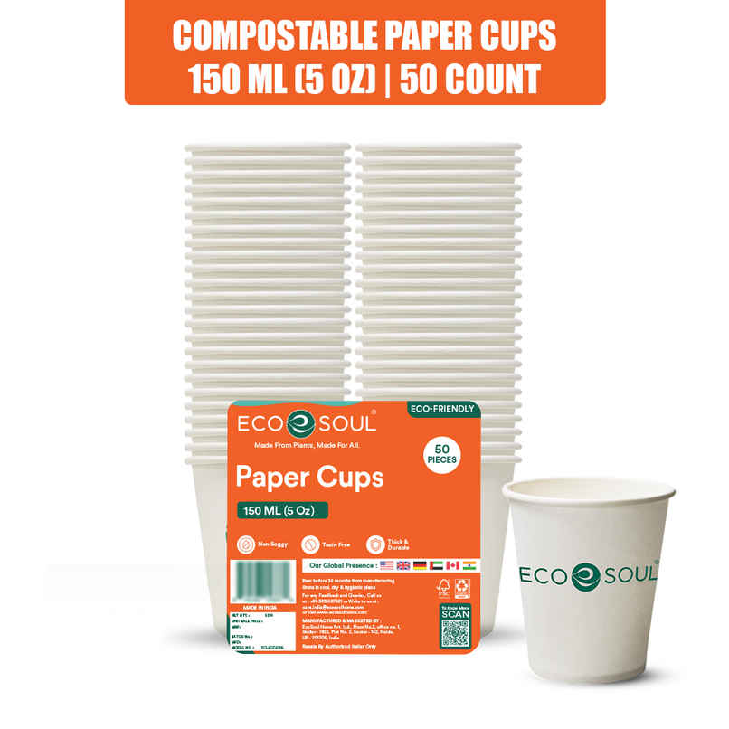 ECO SOUL | Disposable Paper Cups/Glasses | 150 ml | Standard | 50 Count ECO SOUL | Disposable Paper Cups/Glasses | 150 ml | Standard | 50 Count