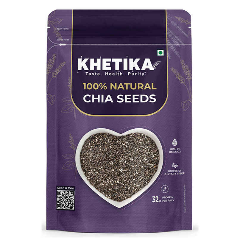 Khetika Premium Chia Seeds | High in Fibre | Rich in Omega-3