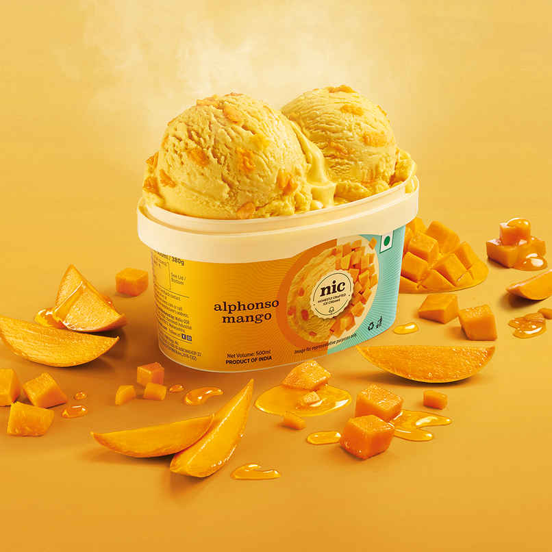 NIC Alphonso Mango Ice Cream Tub | Preservative Free | No Artificial Flavors