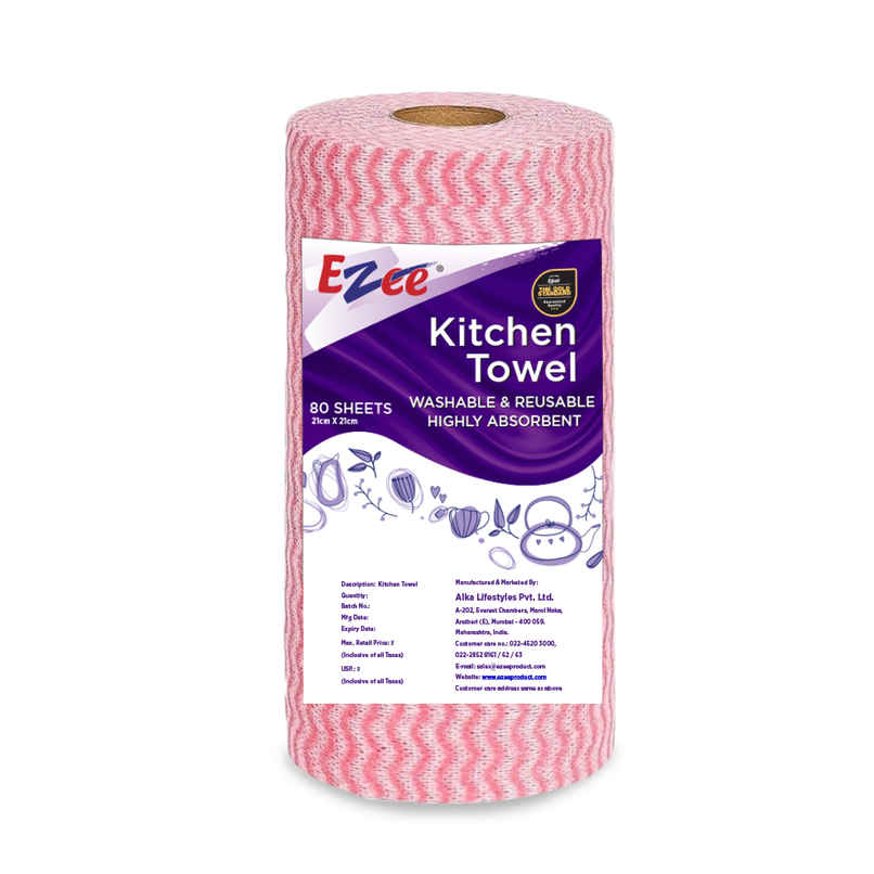 EZEE Non Woven Reusable Kitchen Towel Roll | 80 Pulls Per Roll | Pink EZEE Non Woven Reusable Kitchen Towel Roll | 80 Pulls Per Roll | Pink