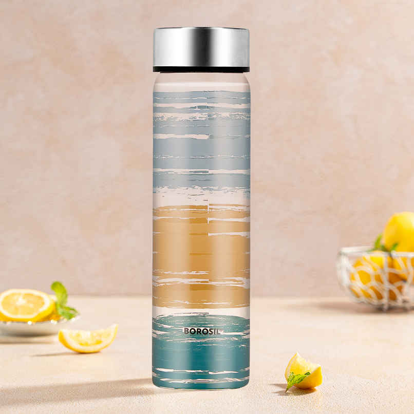 Borosil Glance Wide Mouth Bottle with Metal Lid | Borosilicate Glass | Dishwasher Safe - 550 ml