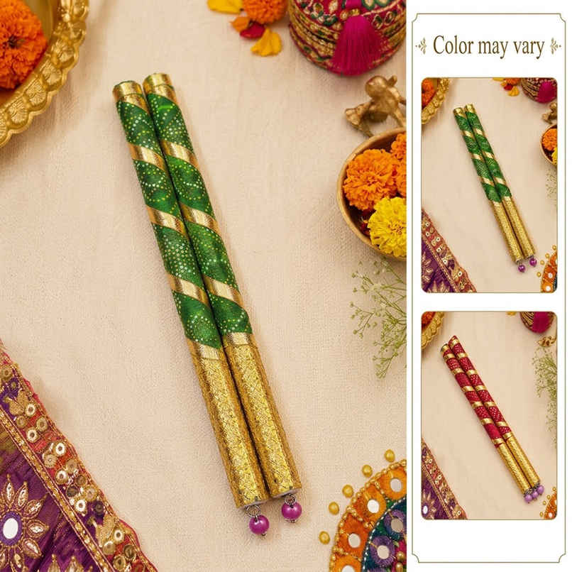 Bandhani Lace & Gota Dandiya Sticks | 9.5 Inch | Small | Assorted | Dandiya Sticks for Navratri | Garba Dance Sticks | Gullak Bandhani Lace & Gota Dandiya Sticks | 9.5 Inch | Small | Assorted | Dandiya Sticks for Navratri | Garba Dance Sticks | Gullak
