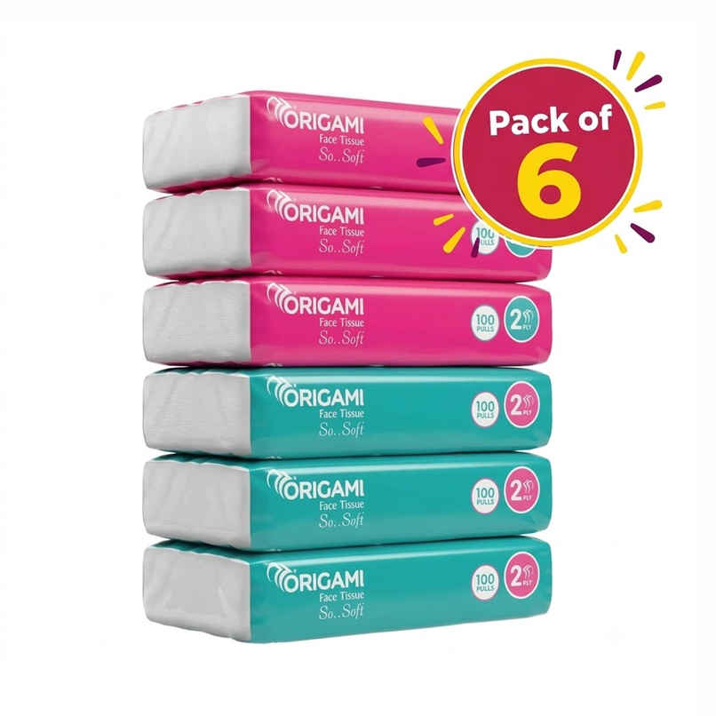 Origami Soft Facial Tissues, Buy 3 Get 3 Free | Pack of 6 | 100 pulls in each pack