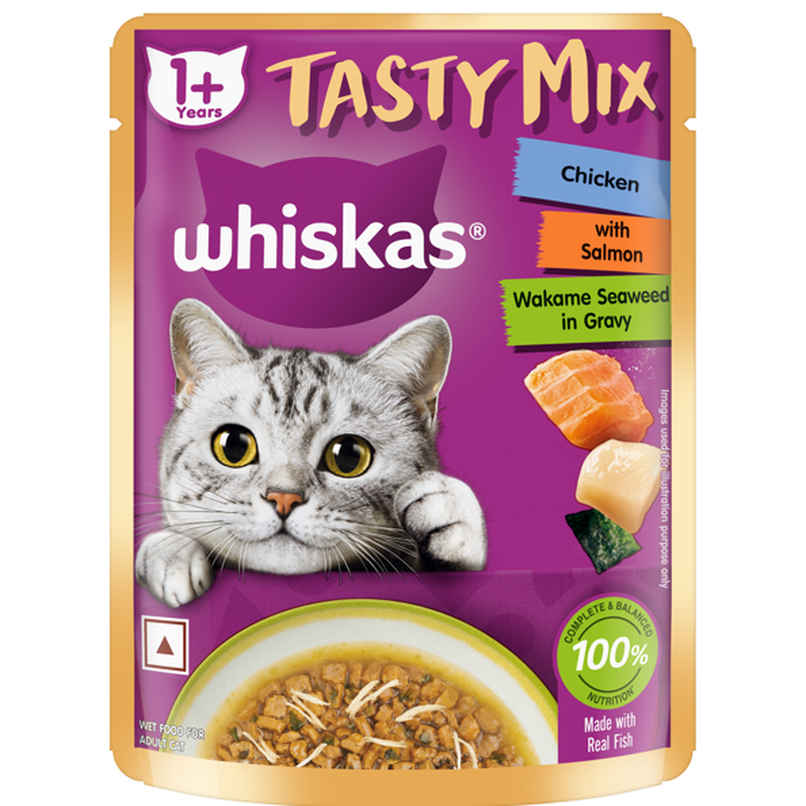 Whiskas Tasty Mix Adult Chicken with Salmon, Wakame Seaweed in Gravy Wet Cat Food