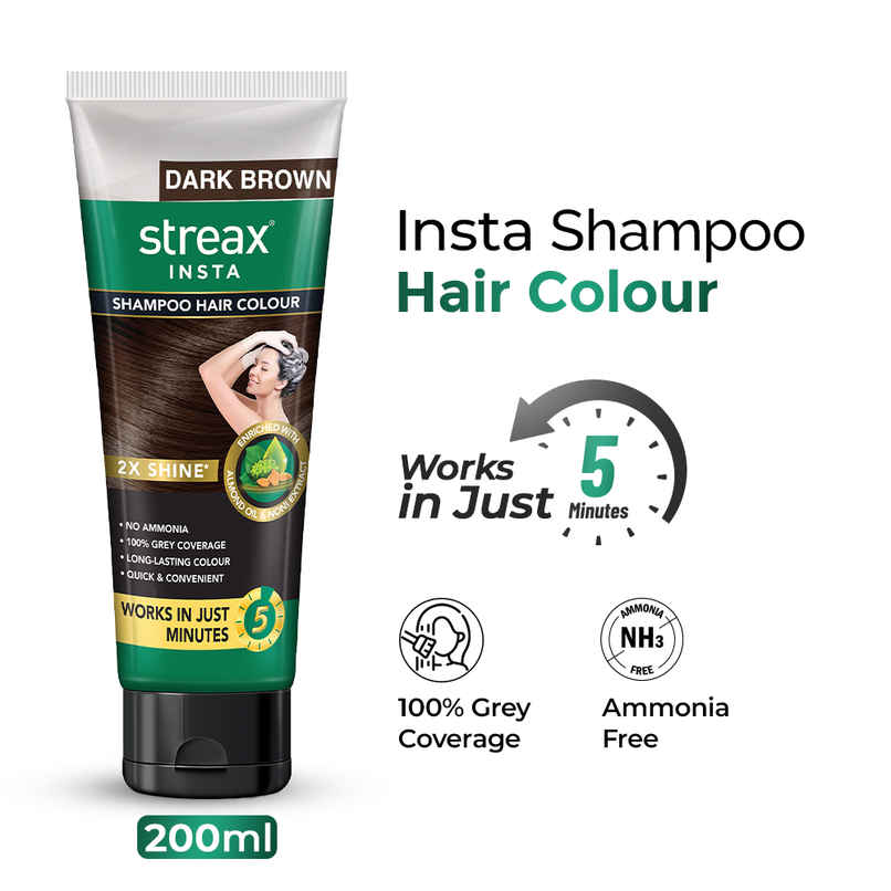 Streax Insta Shampoo Hair Colour - Dark Brown, Easy Diy- Squeeze Pack