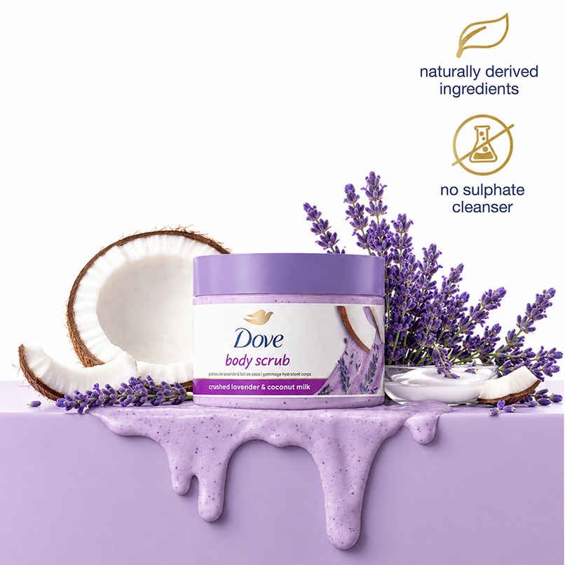 Dove Exfoliating Body Polish Scrub Crushed Lavender & Coconut Milk For Dry Skin Dove Exfoliating Body Polish Scrub Crushed Lavender & Coconut Milk For Dry Skin