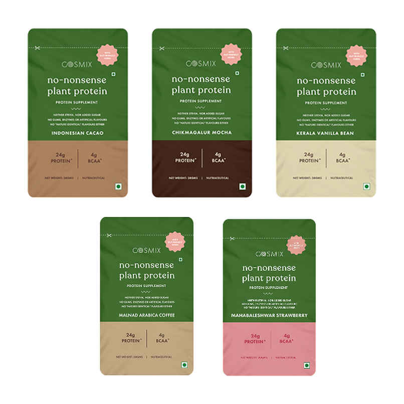Cosmix No-Nonsense Plant Protein Assorted Trial Pack Of 5, 24g Protein Cosmix No-Nonsense Plant Protein Assorted Trial Pack Of 5, 24g Protein