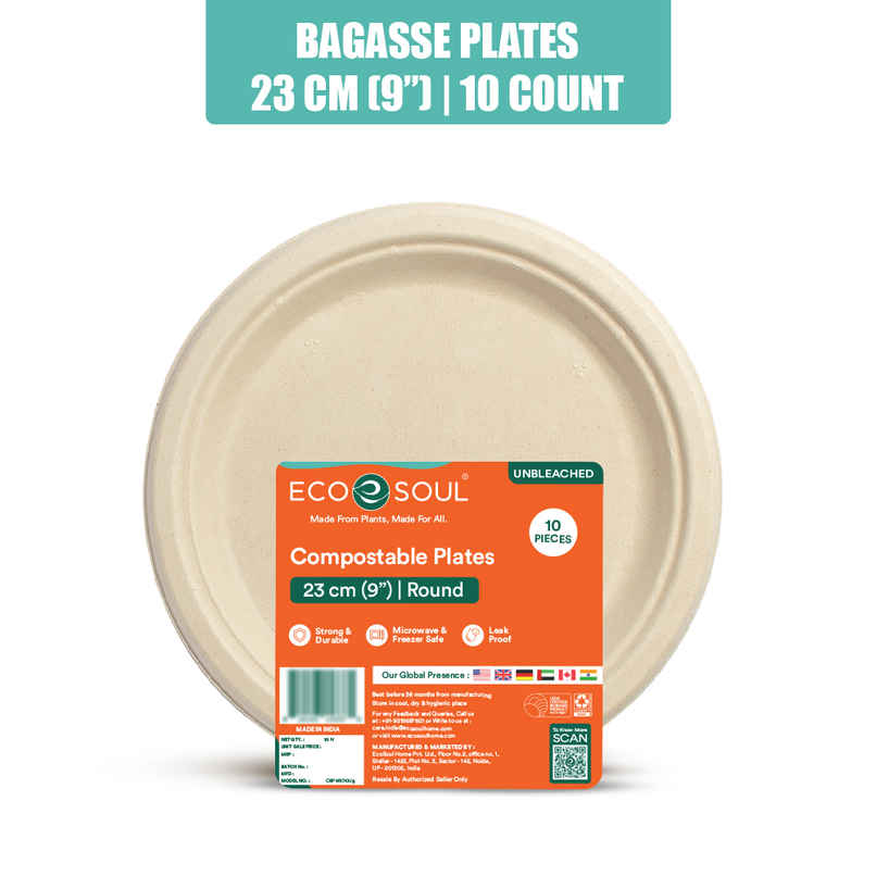 ECO SOUL | Bagasse Disposable Plates | 9 Inch | Round | 10 Count