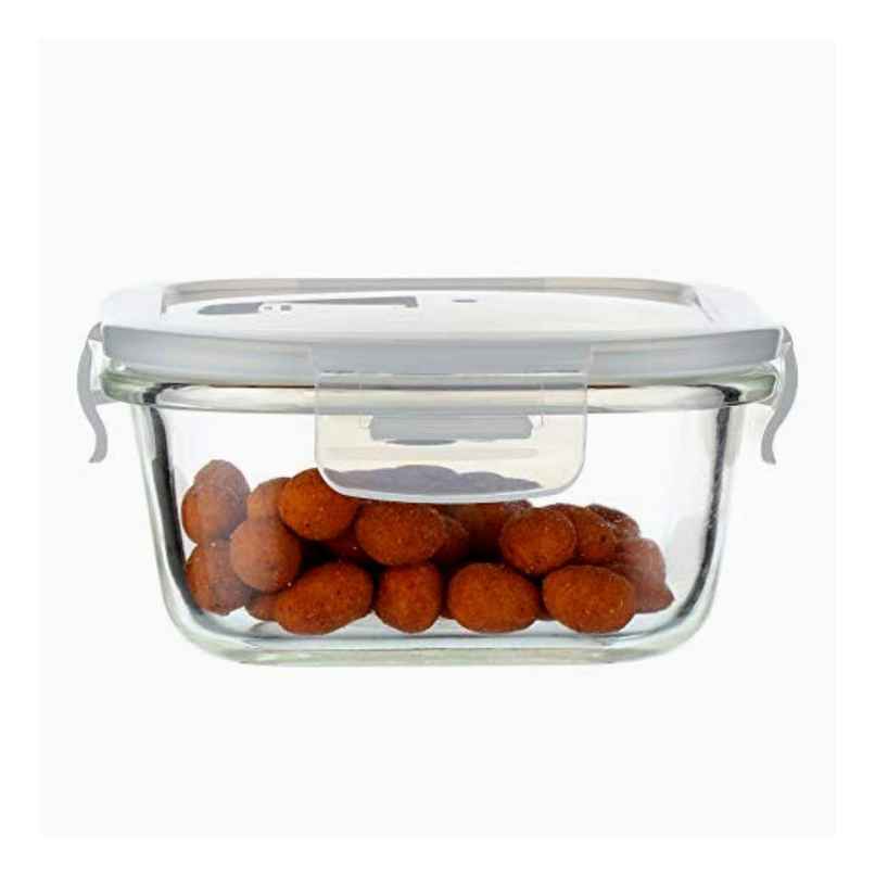 Femora Borosilicate Glass Microwave Safe Square Food Storage Container With Air Vent Lid 500Ml