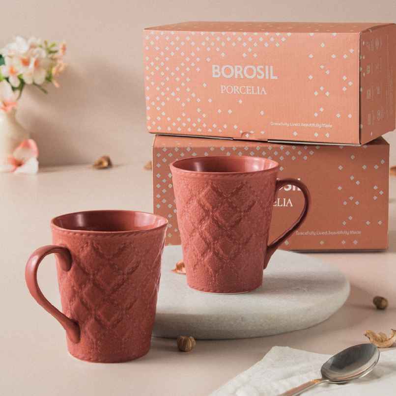 Borosil Porcelia Velvetto Terra Tea Coffee Porcelain Mug Set Microwave Dishwasher Safe