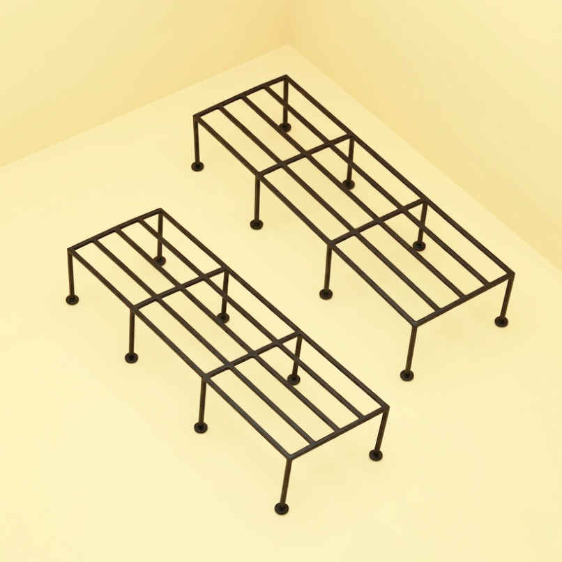 Nurturing Green - Metal Plant Stands for Home & Balcony | Black | Set of 2 | Size: 24Inch x 8.5Inch