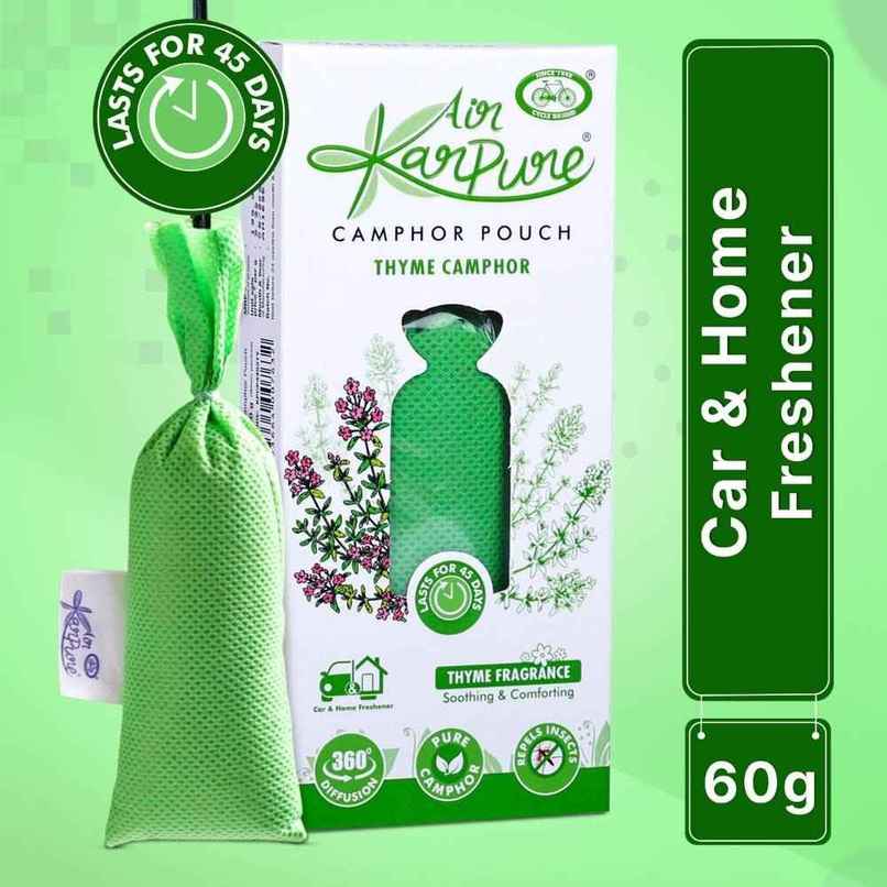 Thyme Camphor Pouch by Air Karpure | Car, Bathroom, Wardrobe & Room Freshener | From House of Cycle Thyme Camphor Pouch by Air Karpure | Car, Bathroom, Wardrobe & Room Freshener | From House of Cycle
