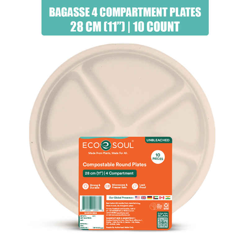 ECO SOUL | Bagasse Disposable Plates | 11 Inch | Round 4CP | 10 Count ECO SOUL | Bagasse Disposable Plates | 11 Inch | Round 4CP | 10 Count