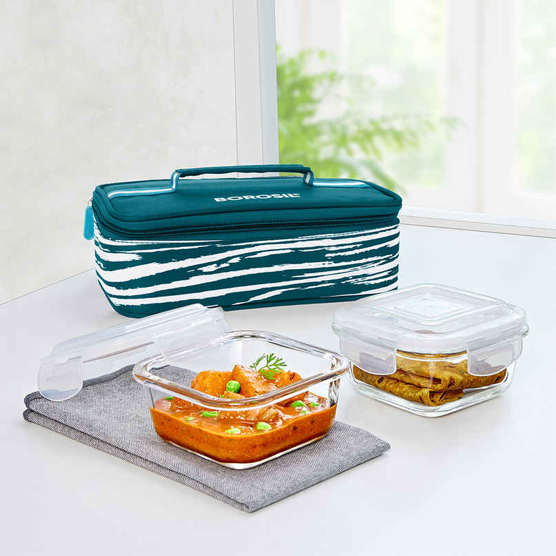 Larah by Borosil Stellar Horizontal Glass Lunch Box with Bag | Microwave Safe | 320 ml Larah by Borosil Stellar Horizontal Glass Lunch Box with Bag | Microwave Safe | 320 ml