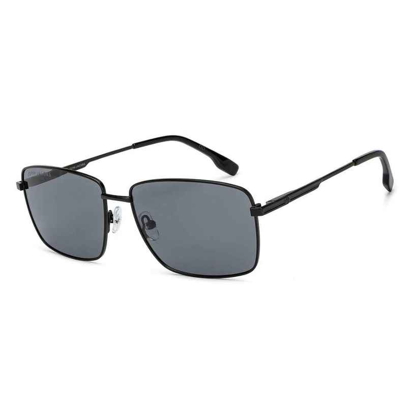 John Jacobs By Lenskart Unisex Solid Metal Rectangular Sunglasses | Black and Grey - Extra Wide