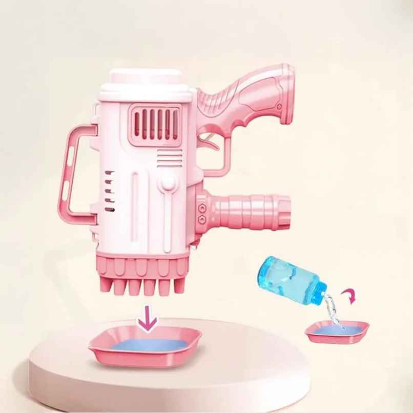 Chigy Wooh 32-Hole Bubble Gun with Soap Solution for Kids | Assorted