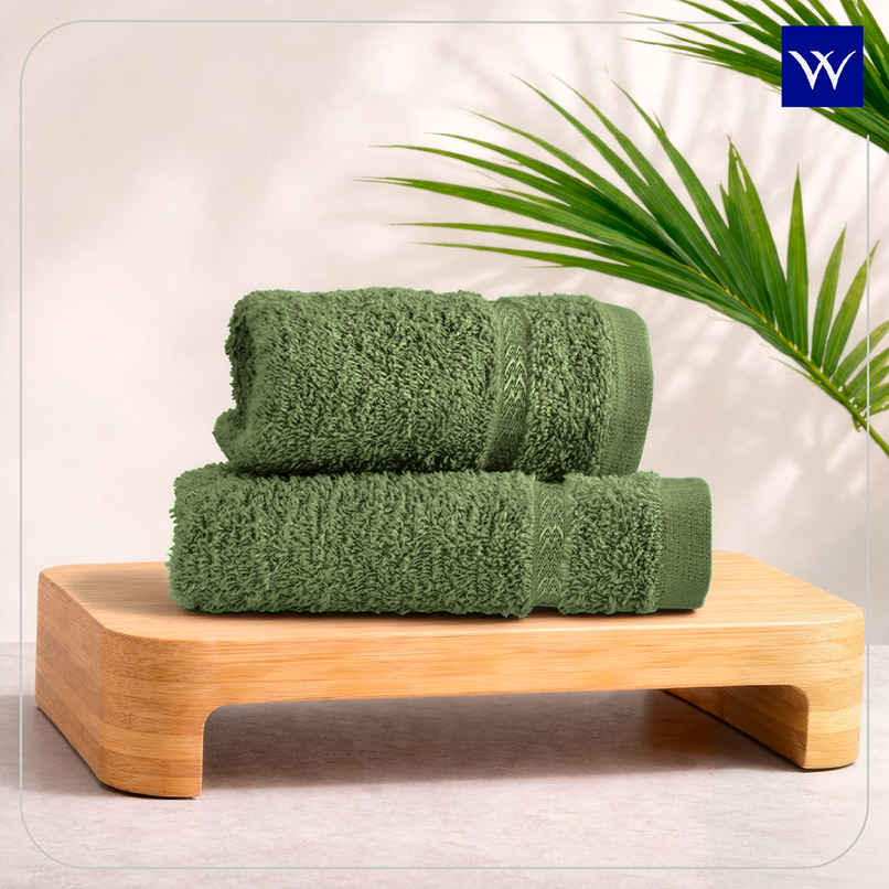 Welspun Quick Dry Cotton Dobby Weave Super Absorbent Ultra Soft Hand Towels Set | Green