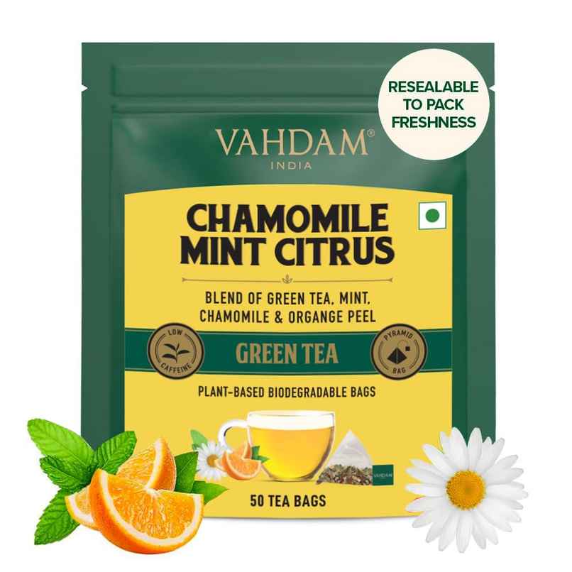 Vahdam Organic Chamomile, Mint, and Citrus Organic Green Tea