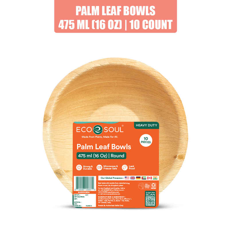 ECO SOUL | Palm Leaf Disposable Bowl | 500 ml | Round | 10 Count ECO SOUL | Palm Leaf Disposable Bowl | 500 ml | Round | 10 Count