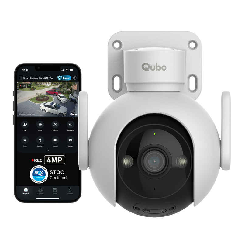 Qubo Smart Outdoor Cam Pro 360 degree 4MP | No SD Card Required, Records Directly on Cloud
