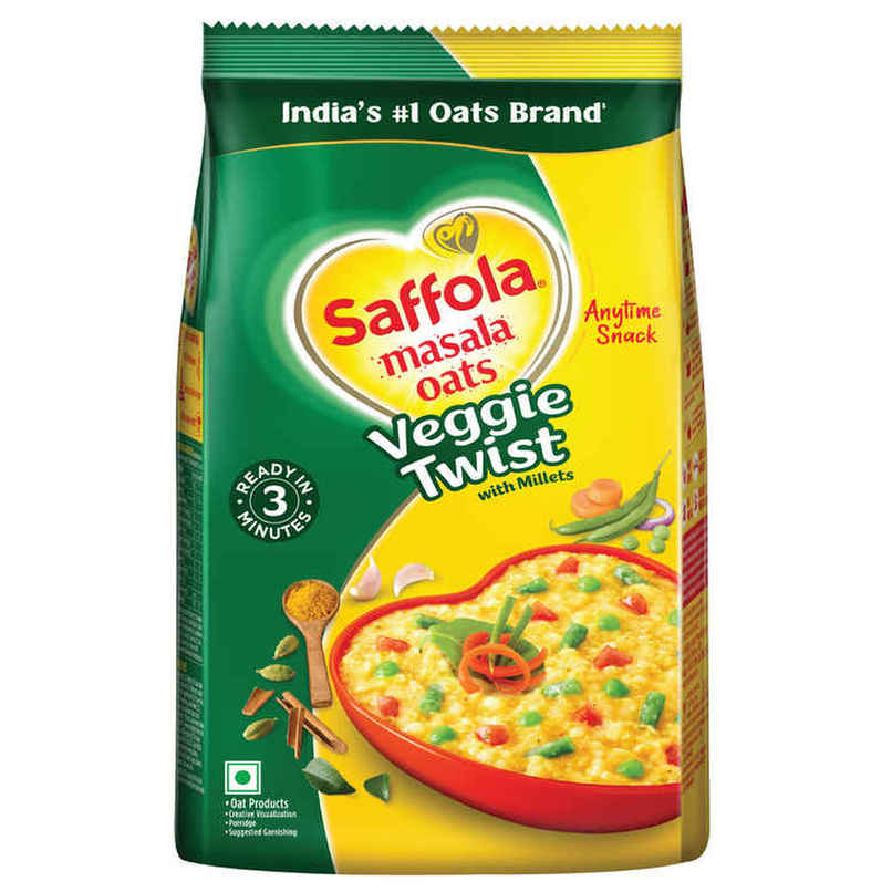 Saffola Masala Oats | Veggie Twist | Anytime Snack | Ready in 3 mins | Millets Goodness Saffola Masala Oats | Veggie Twist | Anytime Snack | Ready in 3 mins | Millets Goodness