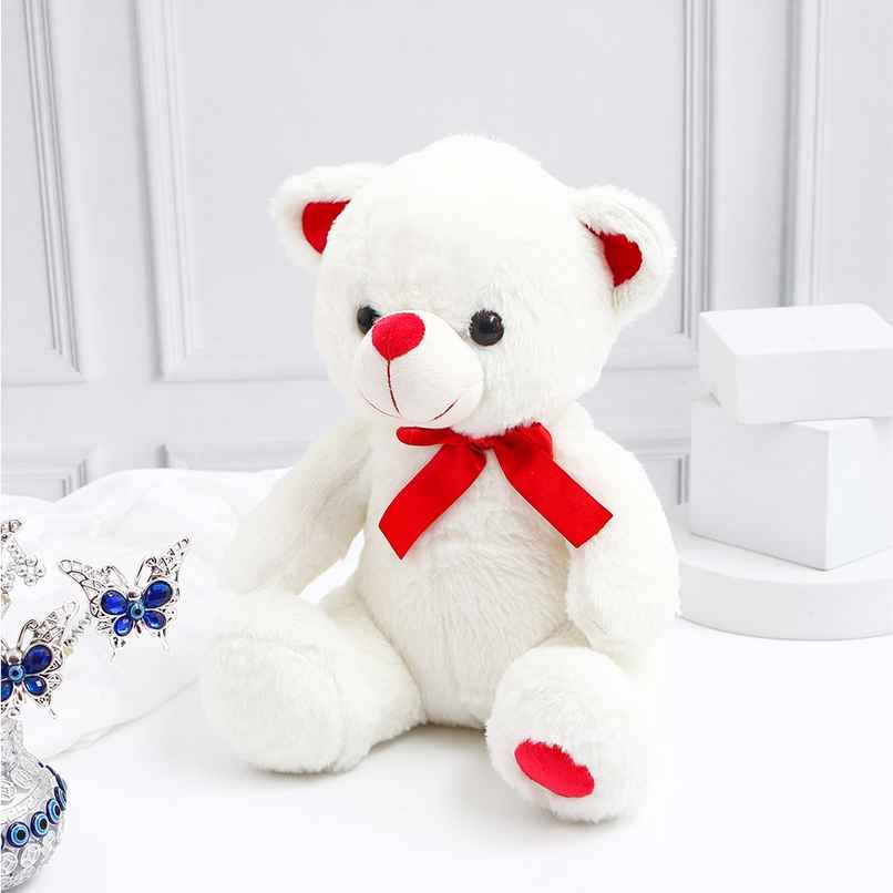 Archies White Teddy Bear with Red Bow - 30 cm