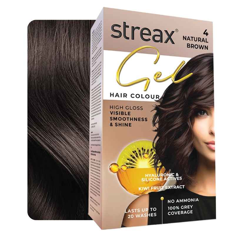 Streax Gel Hair Colour  Natural Brown 4 ,150 ml | No ammonia hair color | 100% grey coverage 
