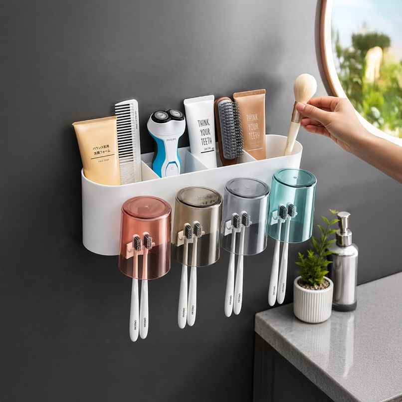 Zedak Wall Mounted Self Adhesive Toothbrush Holder | ABS Plastic | White Zedak Wall Mounted Self Adhesive Toothbrush Holder | ABS Plastic | White