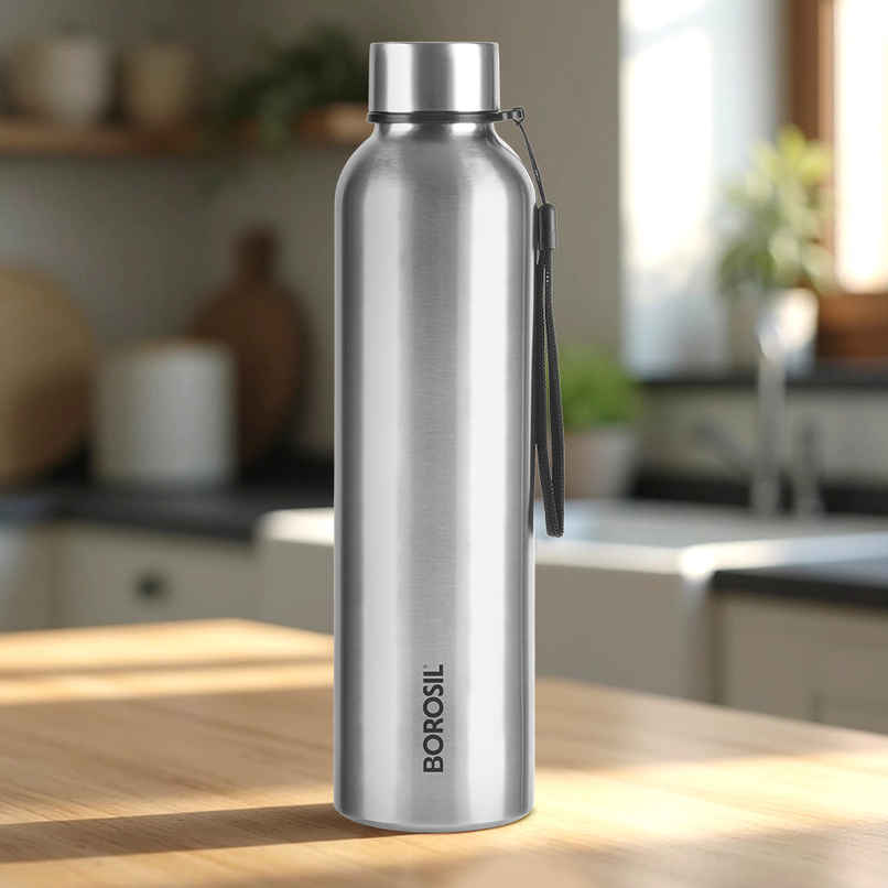 Borosil Laguna Single Wall Stainless Steel Water Bottle | Silver | 1 L