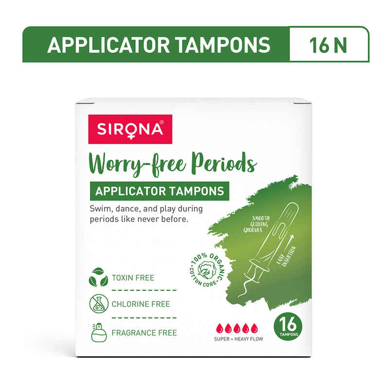 Sirona Applicator Tampon for Women | Heavy Flow | Easy Insertion | Rash, Toxin & Fragrance Free | 8 Hours Leak Protection