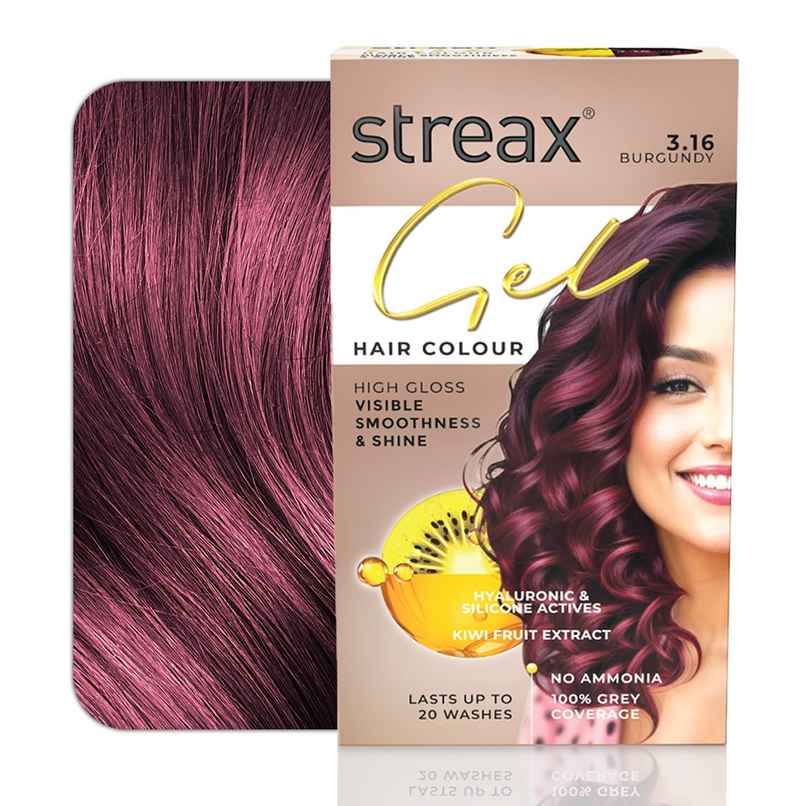 Streax Gel Hair Colour Burgundy 3.16 , 150 ml |No ammonia hair color | 100% grey coverage 