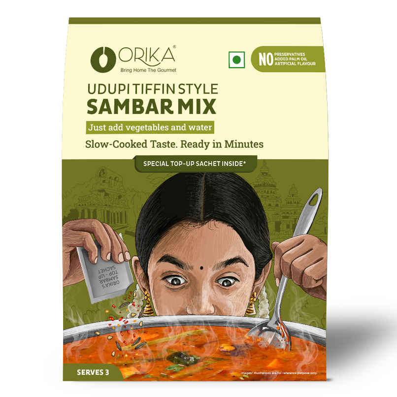 Orika Udupi Tiffin Style South Indian Sambar Mix | With Special Taste Maker Sachet Orika Udupi Tiffin Style South Indian Sambar Mix | With Special Taste Maker Sachet