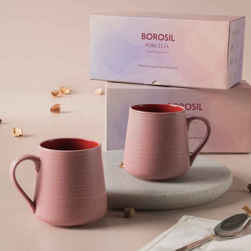Borosil Porcelia Bello Blush Tea Coffee Porcelain Mug Set Microwave Dishwasher Safe