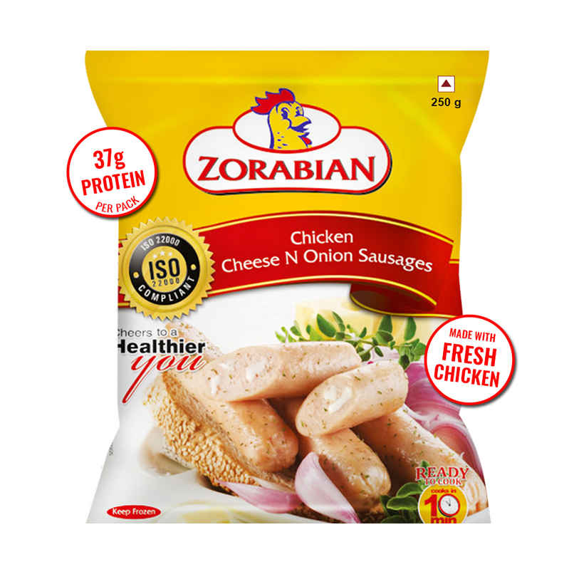Zorabian Chicken Cheese N Onion Sausages | High Protein | No Trans Fat | No MSG | Fresh Chicken Zorabian Chicken Cheese N Onion Sausages | High Protein | No Trans Fat | No MSG | Fresh Chicken