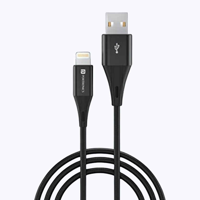Portronics Konnect X USB to 8 Pin/Lightning Fast Charging Cable with 3A Output,Data Sync,Nylon Braided,Aluminium Alloy Shell,Compatible With iPhone 14,13,12,11,X, 8 Pro/Pro Max Series,iPad - Black