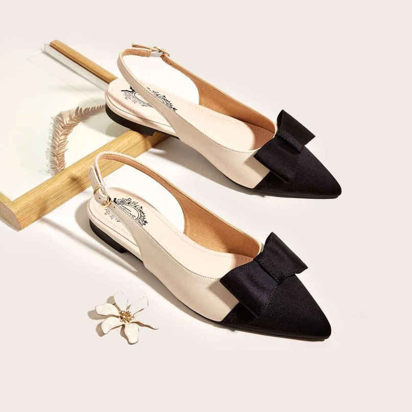 Shoetopia Women's Stylish Upper Bow Flats | T-13 | Black - UK 5