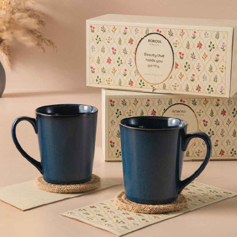 Borosil Porcelia Haven Denim Tea Coffee Porcelain Mug Set Microwave Dishwasher Safe Borosil Porcelia Haven Denim Tea Coffee Porcelain Mug Set Microwave Dishwasher Safe