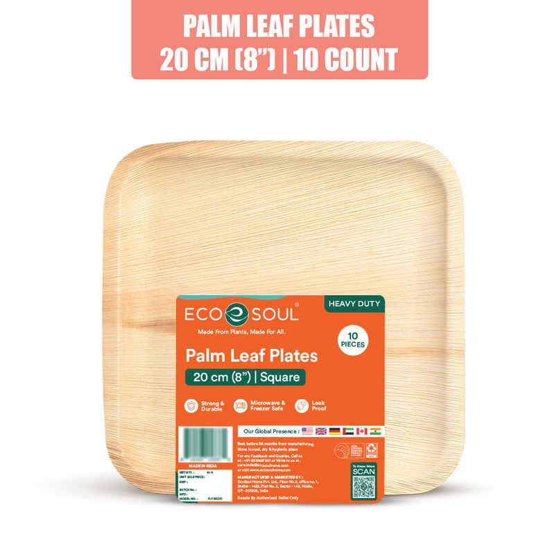 ECO SOUL | Palm Leaf Disposable Plates | 8 Inch | Square | 10 Count ECO SOUL | Palm Leaf Disposable Plates | 8 Inch | Square | 10 Count
