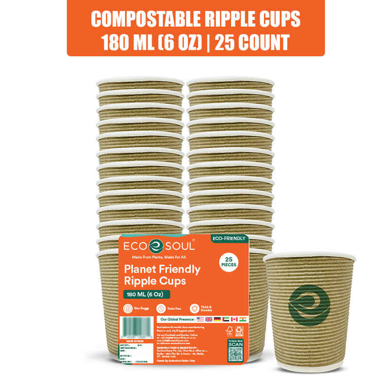ECO SOUL | Disposable Paper Cups/Glasses | 180 ml | Ripple | 25 Count ECO SOUL | Disposable Paper Cups/Glasses | 180 ml | Ripple | 25 Count