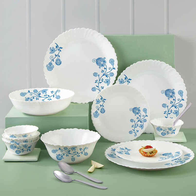 Larah by Borosil Azure Dinner Set | Opalware Crockery for Dining & Gifting | White - 21 pcs