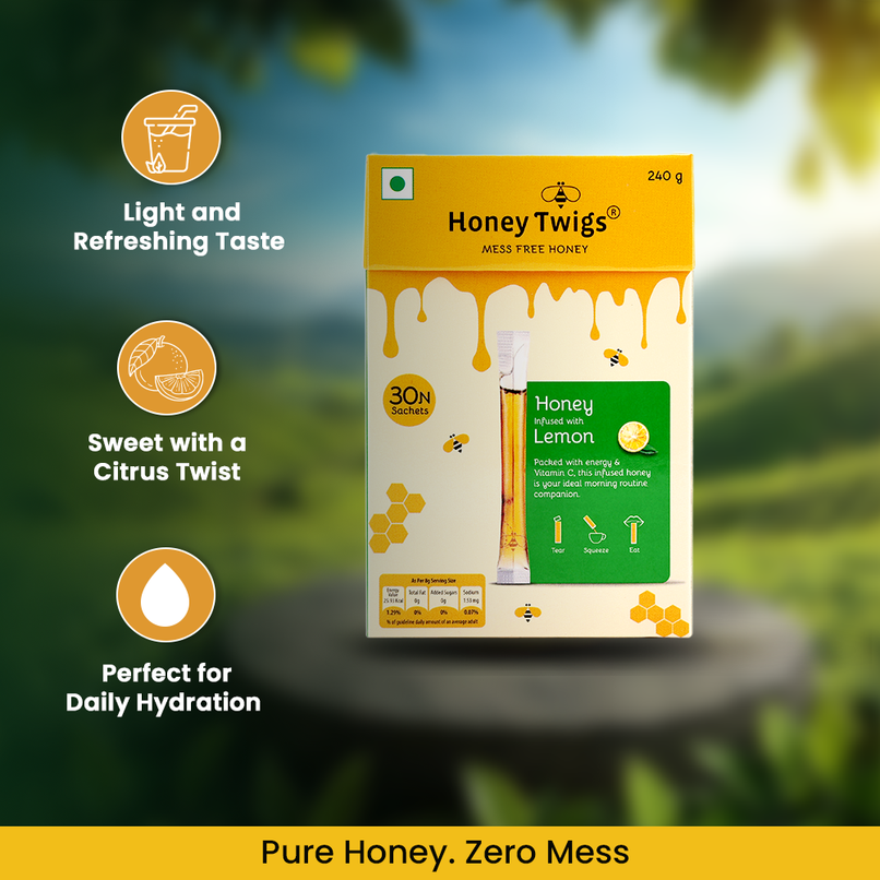 Honey Twigs Lemon Infused Honey | 30 Twigs Pack