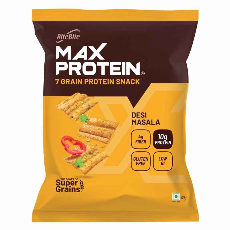RiteBite Max Protein Desi Masala 10 G Multigrain Protein Chips, Healthy Snacks & Munchies RiteBite Max Protein Desi Masala 10 G Multigrain Protein Chips, Healthy Snacks & Munchies