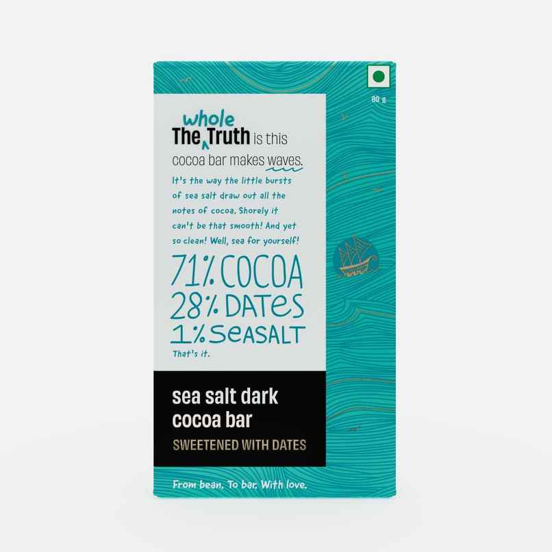 The Whole Truth Dark Cocoa Bar - Sea Salt | 80 g | Sweetened With dates The Whole Truth Dark Cocoa Bar - Sea Salt | 80 g | Sweetened With dates
