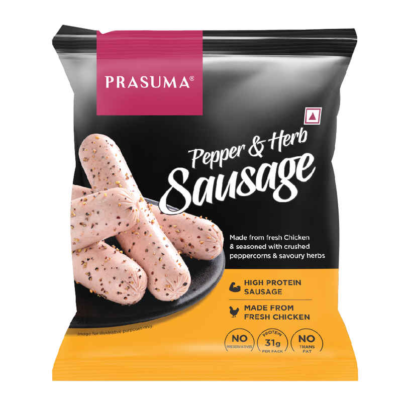 Prasuma Chicken Pepper & Herb Sausage High Protein 250g | No Preservatives | Fresh Chicken Prasuma Chicken Pepper & Herb Sausage High Protein 250g | No Preservatives | Fresh Chicken