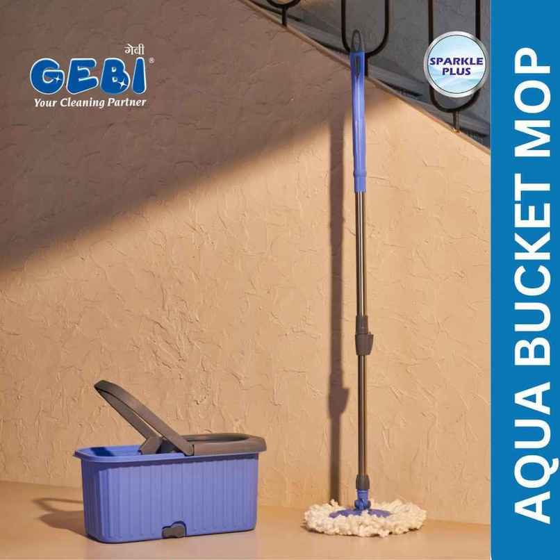 Gebi Aqua Bucket Spin Mop With 1 Microfiber Refill (Colour May Vary) Gebi Aqua Bucket Spin Mop With 1 Microfiber Refill (Colour May Vary)