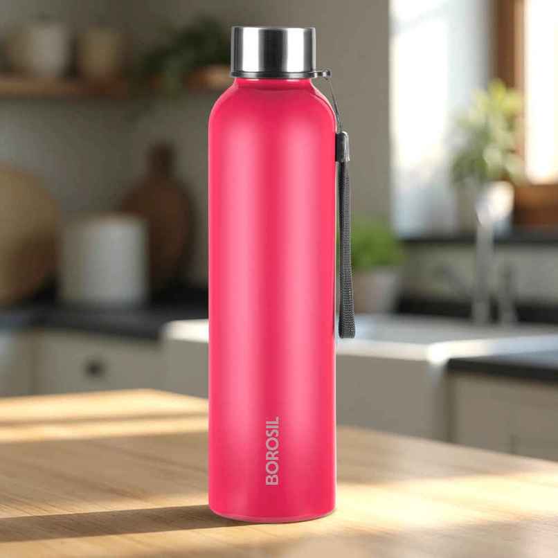 Borosil Laguna Single Wall Stainless Steel Water Bottle | Red | 1 L