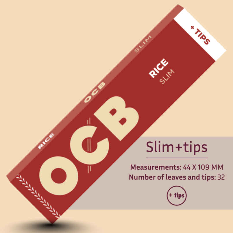 OCB Rice Brown Rolling Paper & Filter Tips | King Size Slim