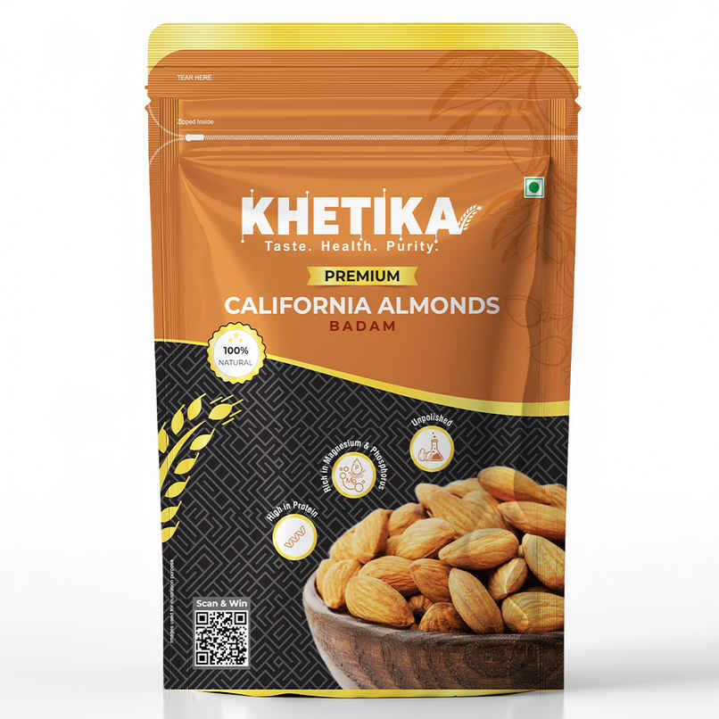 Khetika Premium California Almonds | Badam | Unpolished | Rich in Fiber